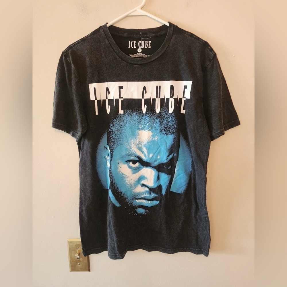 Ice Cube Graphic T-shirt Black Acid Wash Short Sleeve Music mens small